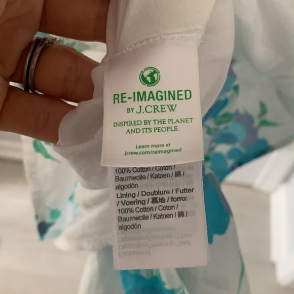 J. Crew Factory Printed V-neck smocked midi dress size 6 white blue pockets - Picture 7 of 15